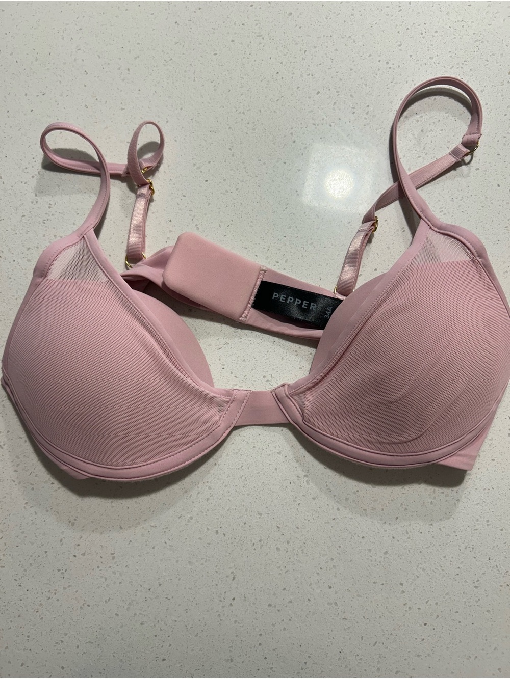 Pepper 34A All You Mesh Overlay Bra Classic Shirt Back Closure Pink
